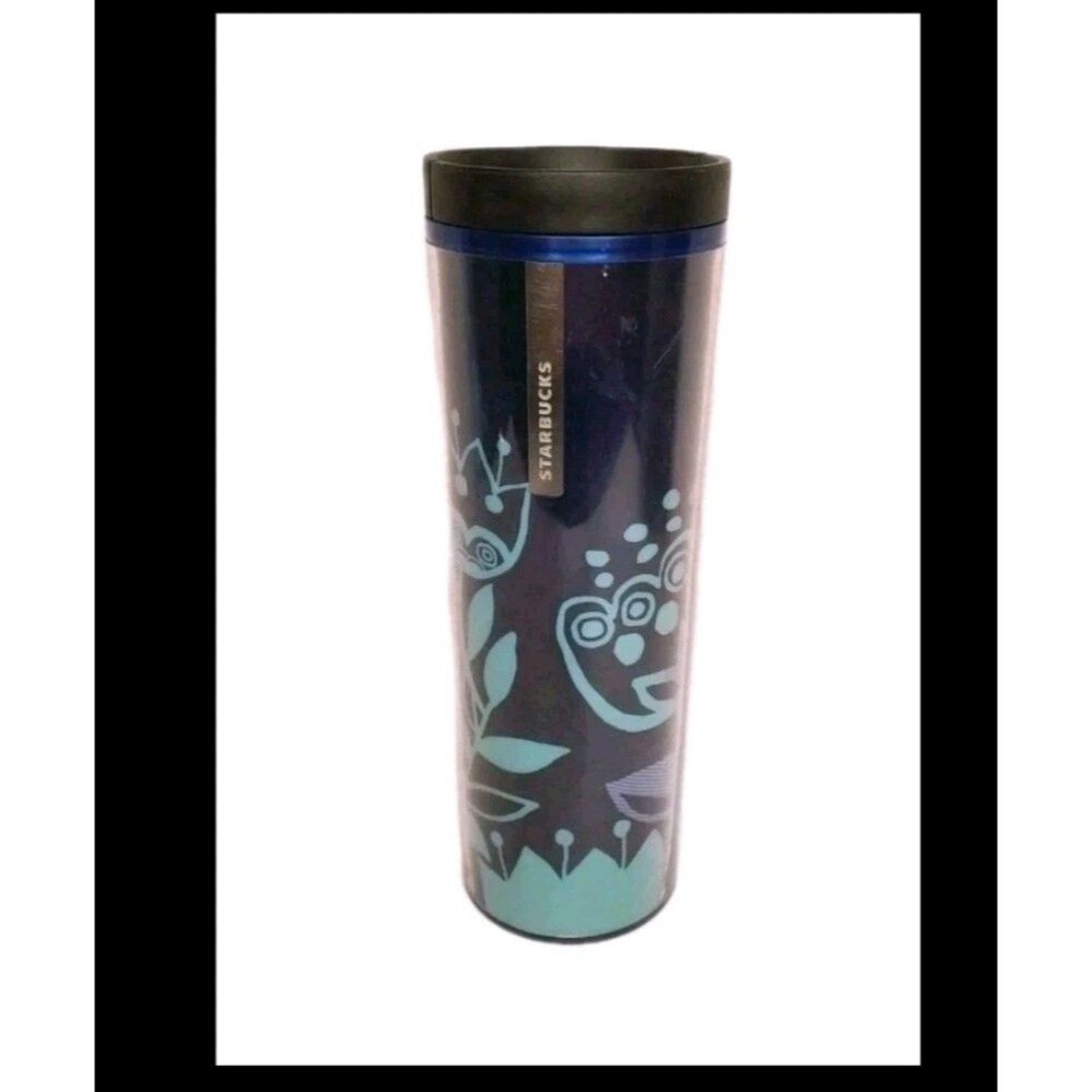 Starbucks Blue Poppy Flower Tumbler Cold Cup 2013 Acrylic Double Walled 16 FL Oz